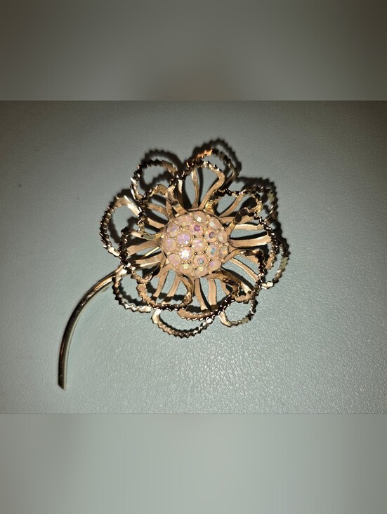 Sarah Coventry Jewelry - Vintage Sarah Coventry Large Iridescent Rhinestone/Gold Tone Brooch - Circa 1970